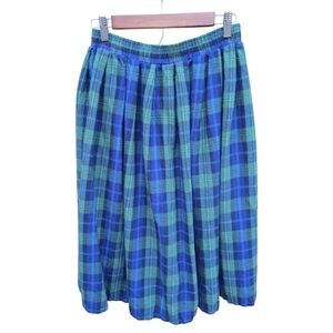 Vintage Flannel Plaid Blue and Green Women's Midi Skirt